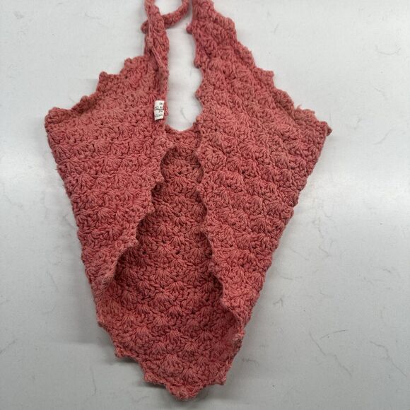 Handmade Crochet Boho Head Scarf Bandana Kerchief Hair Scarf Pink/Salmon - Picture 12 of 13